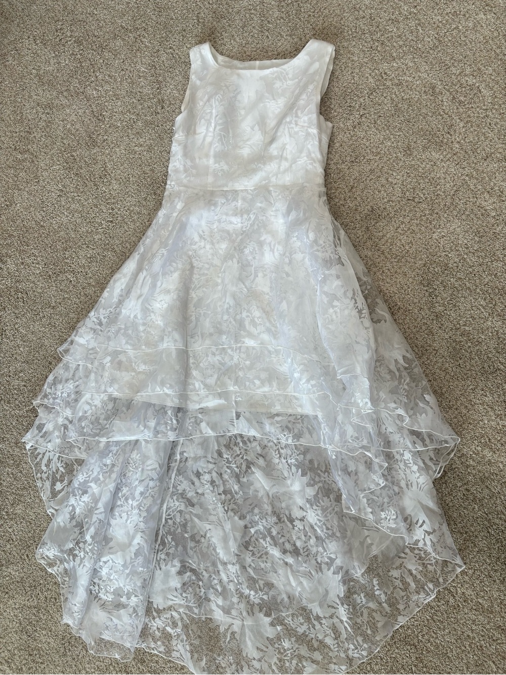 White Dress Girls Size 14 Confirmation Dress with Layered Skirt
